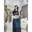 Đầm dáng rộng bầu bigsize mặc được dễ thương Váy không cổ cộc tay dáng dài form rộng chất bò giấy hình thỏ cute T1129G