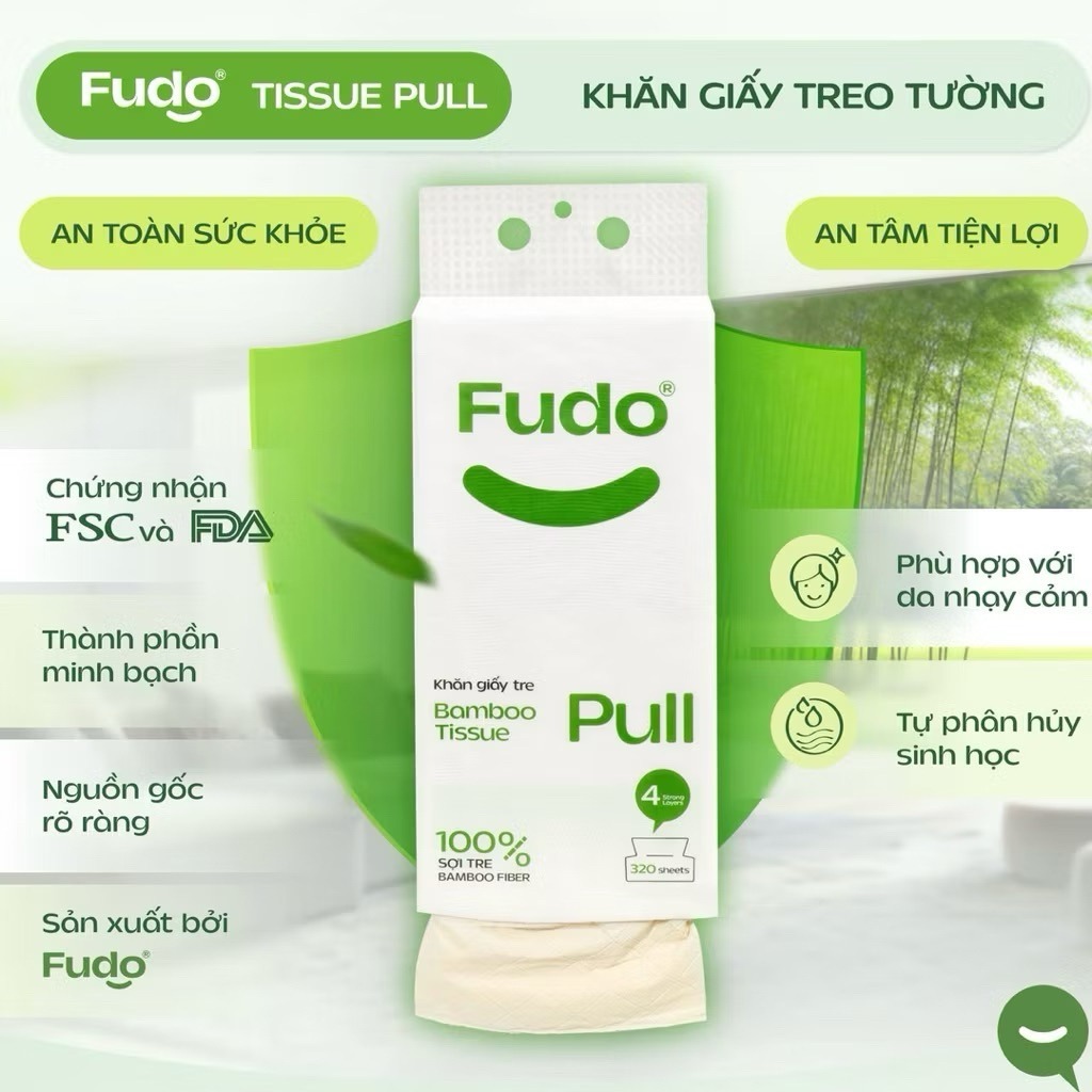Khăn Giấy Rút Treo Tường Sợi Tre FUDO BAMBOO TissuePull 4 Lớp 320 Tờ