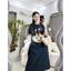 Đầm dáng rộng bầu bigsize mặc được dễ thương Váy không cổ cộc tay dáng dài form rộng chất bò giấy hình thỏ cute T1129G
