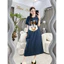Đầm dáng rộng bầu bigsize mặc được dễ thương Váy không cổ cộc tay dáng dài form rộng chất bò giấy hình thỏ cute T1129G