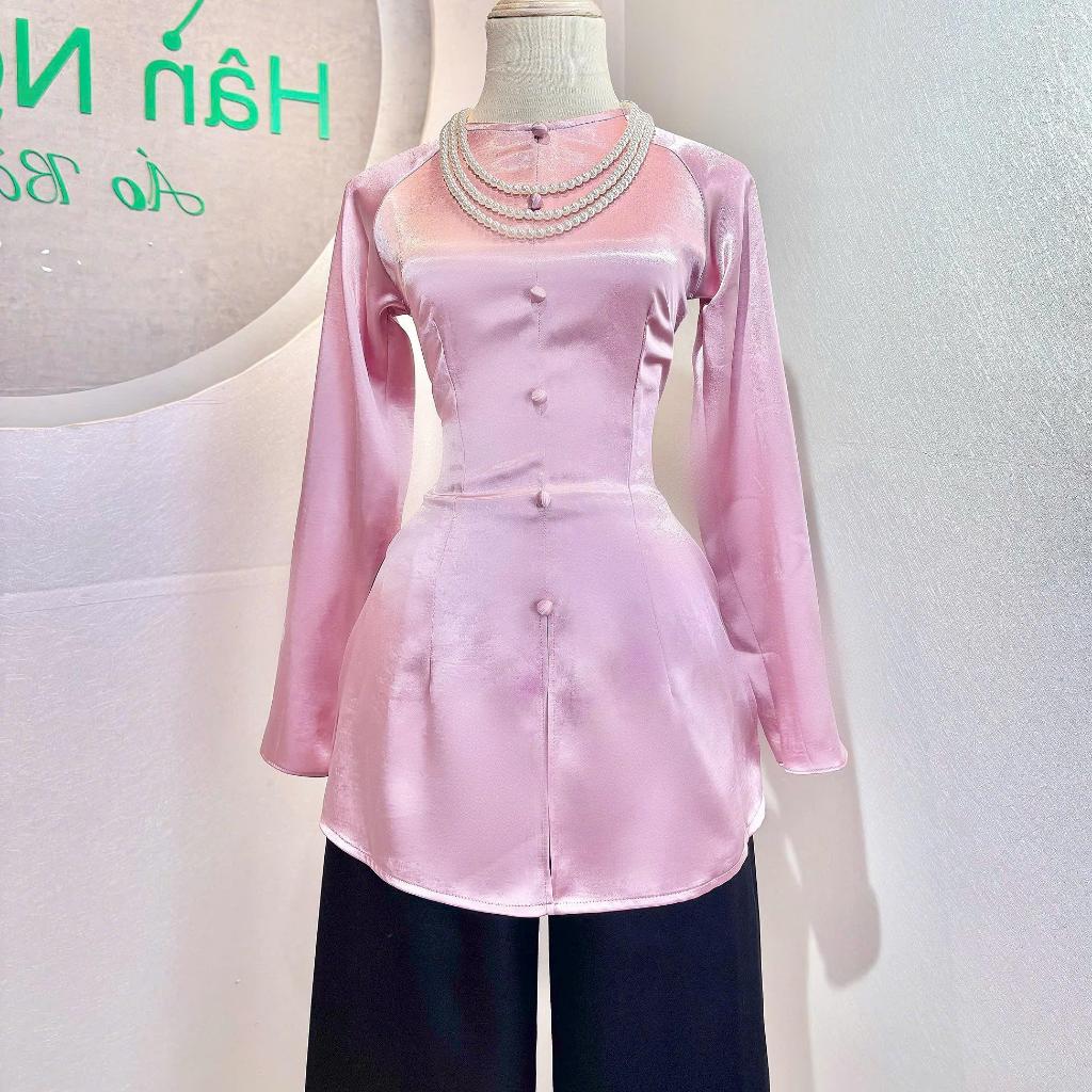 Hân Nguyễn Áo Bà Ba - B.A180 - Áo Bà Ba Lụa Valentinoo Châu Sa Cao Cấp Cổ Tròn Nút Nụ Dây Kéo ( Quần Ngọc Trai )