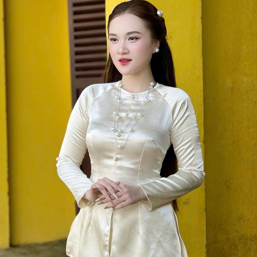 B.A180 - Áo Bà Ba Lụa Valentinoo Châu Sa Cao Cấp Cổ Tròn Nút Nụ Dây Kéo ( Quần Ngọc Trai )