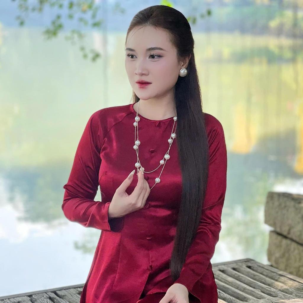 B.A180 - Áo Bà Ba Lụa Valentinoo Châu Sa Cao Cấp Cổ Tròn Nút Nụ Dây Kéo ( Quần Ngọc Trai )
