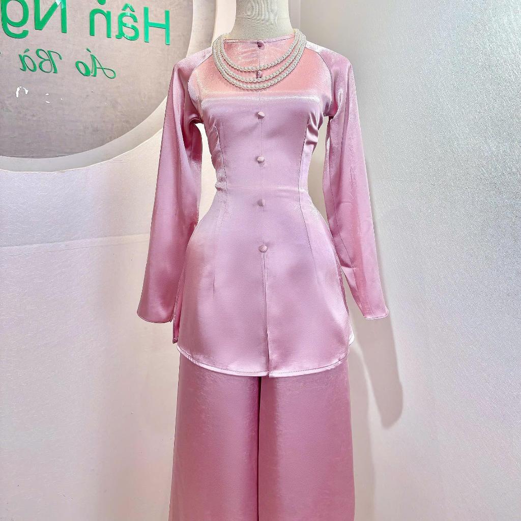 B.A180 - Áo Bà Ba Lụa Valentinoo Châu Sa Cao Cấp Cổ Tròn Nút Nụ Dây Kéo ( Quần Ngọc Trai )