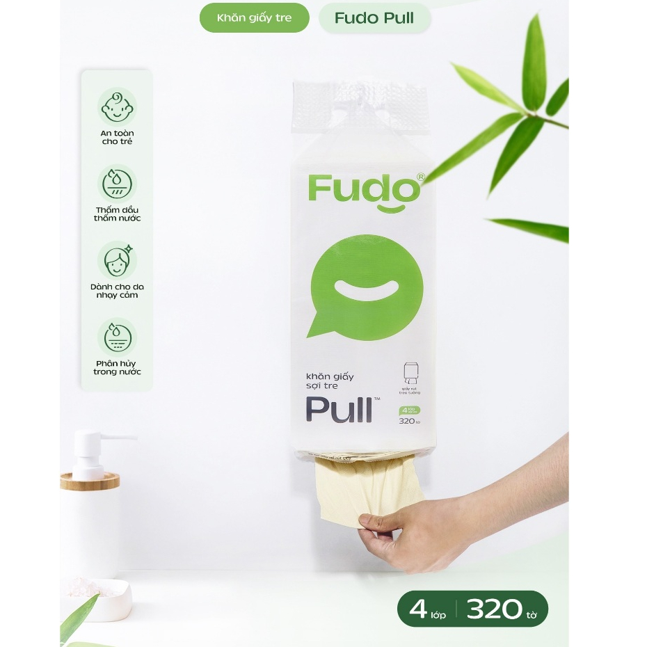 Khăn Giấy Rút Treo Tường Sợi Tre FUDO BAMBOO TissuePull 4 Lớp 320 Tờ