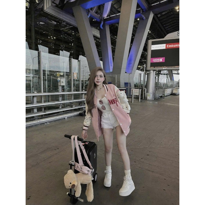 Áo khoác nữ DONNA HCOM3597 bomber phối 2 màu hồng trắng xinh xắn, trẻ trung