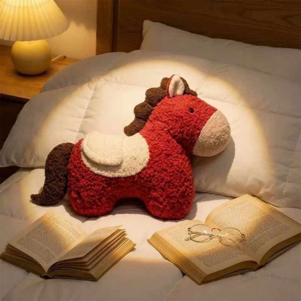 Gấu Bông Ngựa Đỏ Lông Cừu Cao Cấp,Ngựa Nhồi Bông Đáng Yêu Làm Đồ Decor/Trang Trí Tết,Quà Tặng Năm Mới Cho Bé