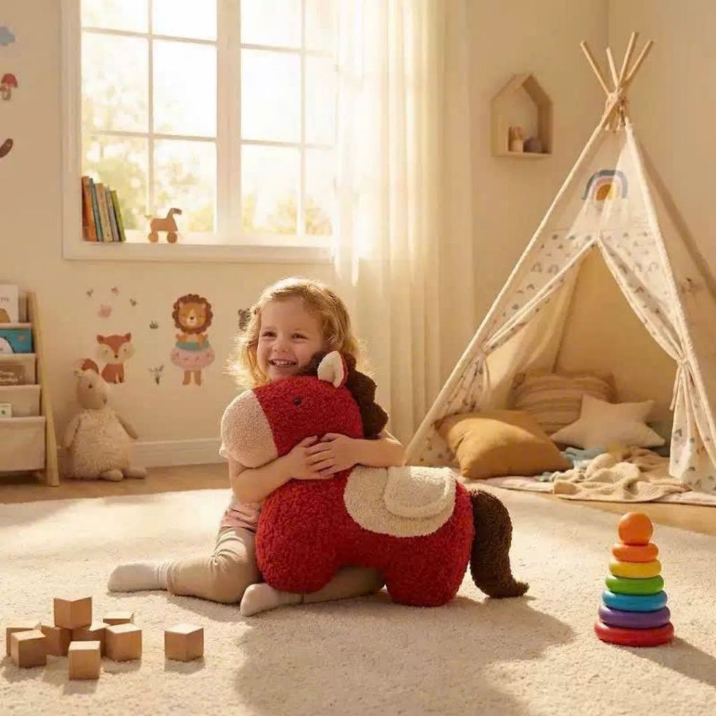 Gấu Bông Ngựa Đỏ May Mắn Tết  2026 Chất Liệu Lông Cừu Cao Cấp Làm Decor/Trang Trí Tết, Quà Tặng Năm Mới Cho Bé