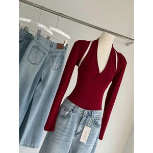 Áo Body Nữ Cổ V Sẻ Vai Dáng Ôm Sexy Thanh Lịch Áo Thun Tăm Co Giãn Chamie Store