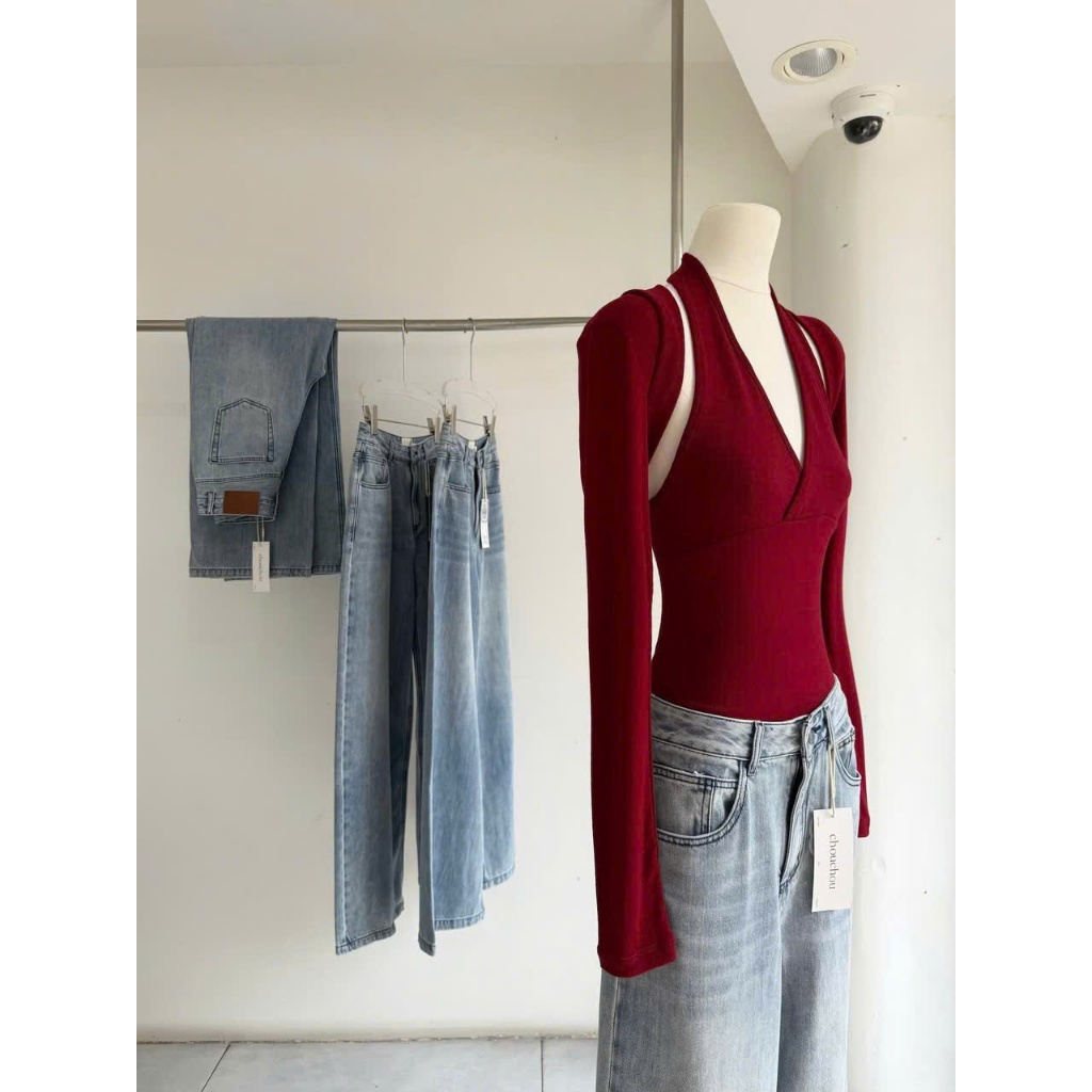 Áo Body Nữ Cổ V Sẻ Vai Dáng Ôm Sexy Thanh Lịch Áo Thun Tăm Co Giãn Chamie Store