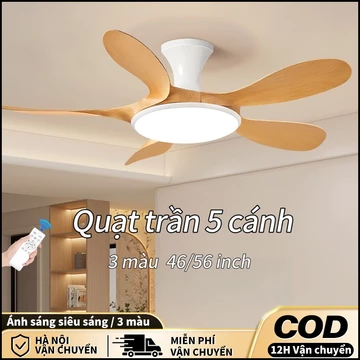 【COD】Quạt Trần 5 Cánh Esu, GOGEOUS Có Đèn 3 Màu, Quạt trần cánh ngắn phòng khách Bảo Hành 3 Năm
