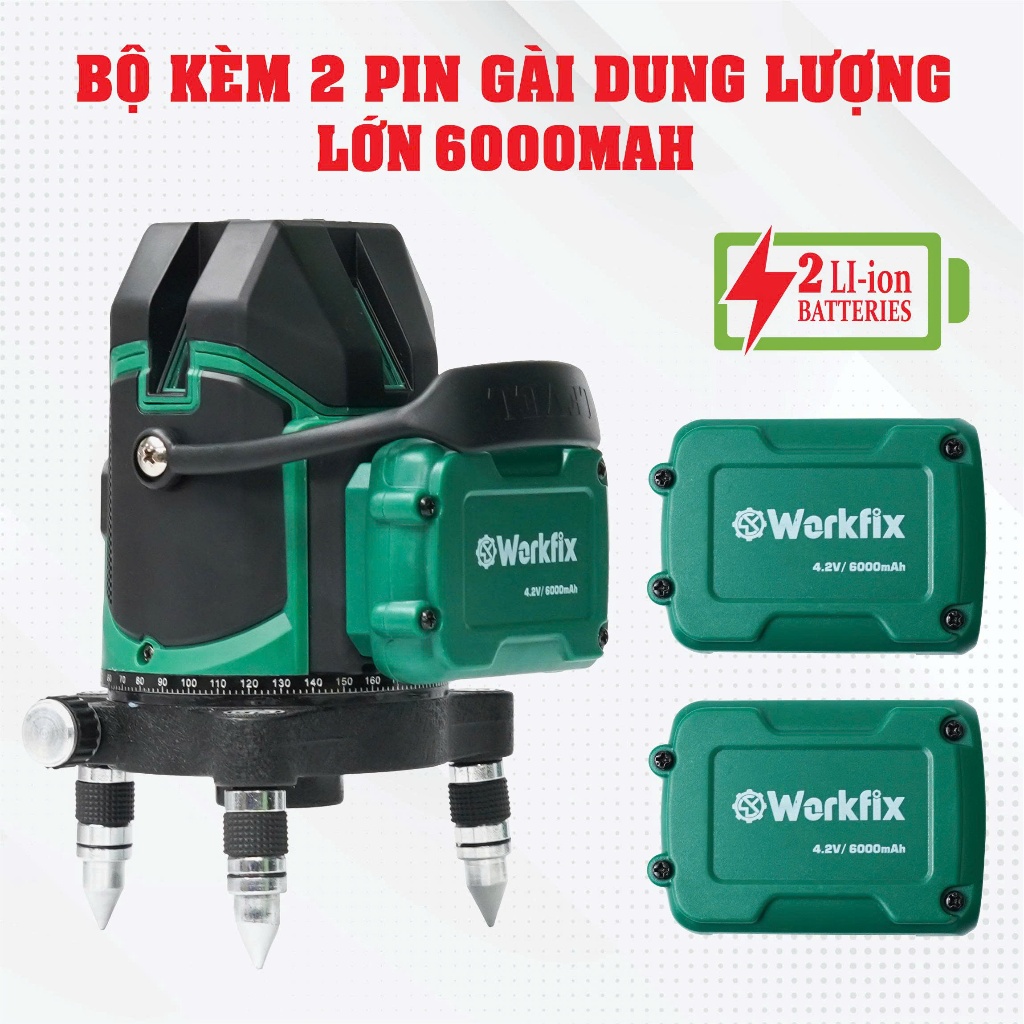 [ Kèm Chân 1m2] Máy Bắn Cốt, Cân Bằng Laser Workfix WF-LS0503G, 5 Tia Xanh, Điều Khiển Cảm Ứng, 360°