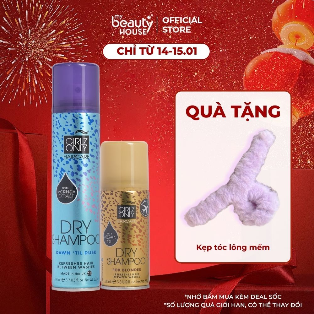 Combo 2 Dầu Gội Khô Girlz Only Dry Shampoo  Fullsize 200ml + Travel Size 100ml