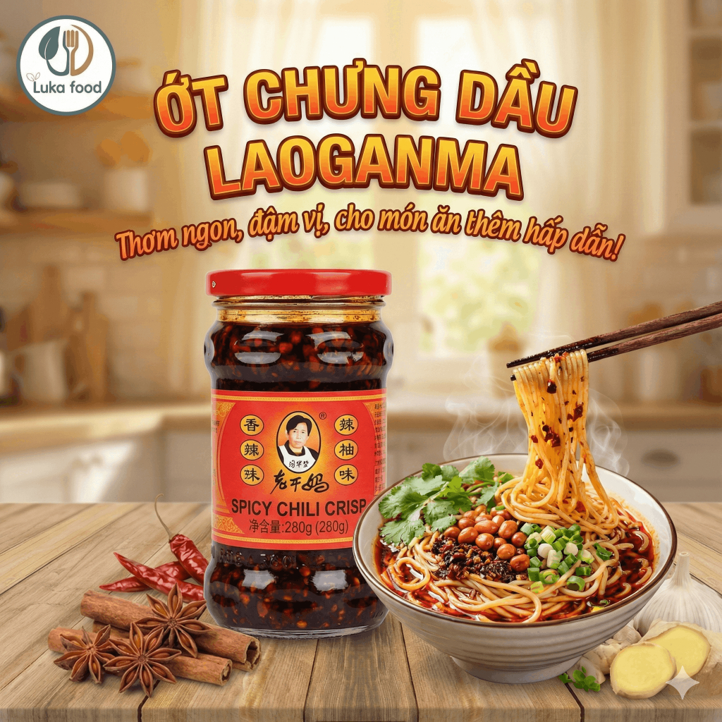 Sốt Ớt Chưng Dầu Laoganma Chính Hãng - Vị Gà/Heo/Bò Tàu Xì Thơm Cay Ăn Liền, Trộn Mì, Chấm Đồ Nướng Cực Ngon Luka Food