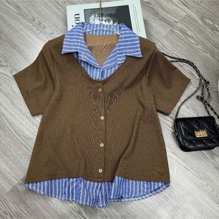 Áo Bigsize Nữ Cổ Sơ Mi Dính Liền, Chất Thun Gân Co Giãn, Dáng Suông Che Khuyết Điểm 58-92kg A338