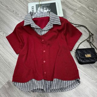 Áo Bigsize Nữ Cổ Sơ Mi Dính Liền, Chất Thun Gân Co Giãn, Dáng Suông Che Khuyết Điểm 58-92kg A338