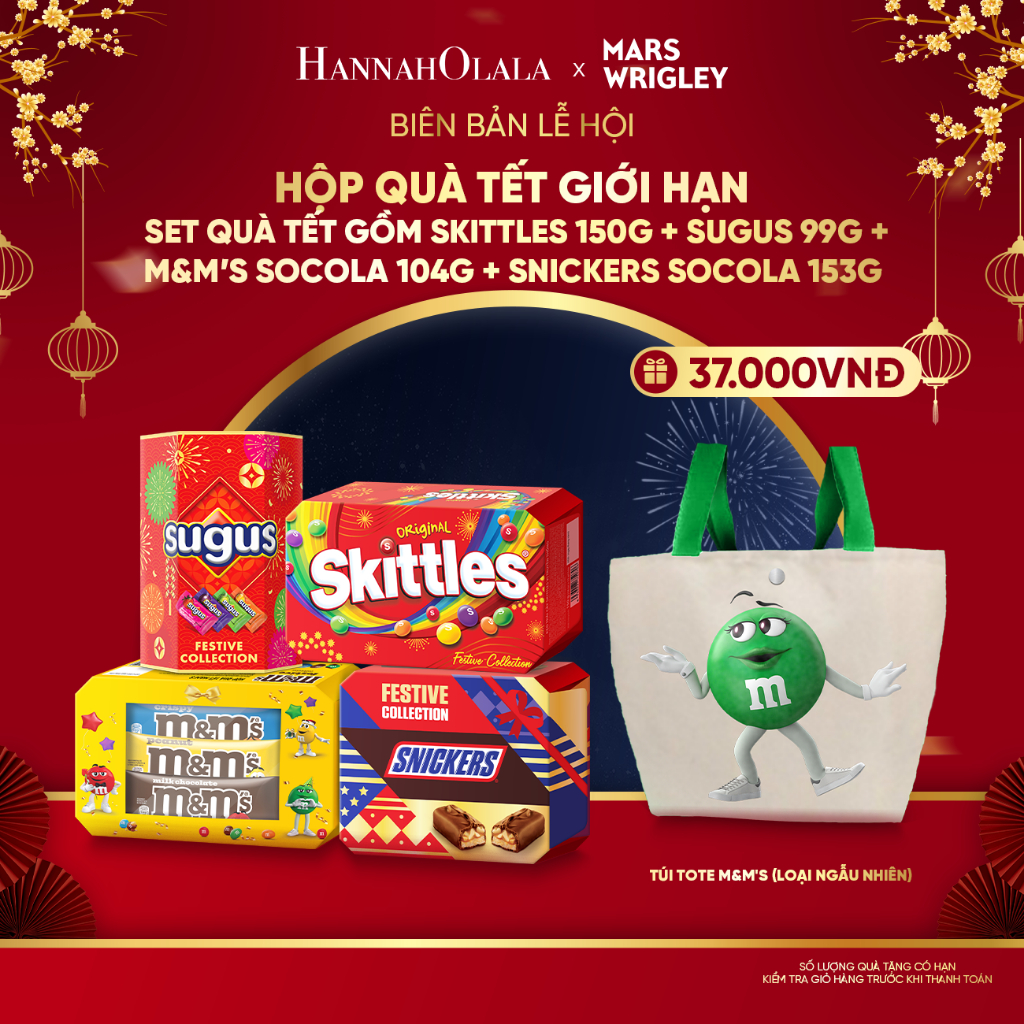 [HỘP QUÀ TẾT GIỚI HẠN] Set quà Tết gồm Skittles 150g + Sugus 99g + M&M’s socola 104g + Snickers socola 153g