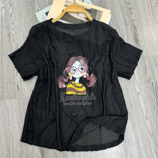 Áo bigsize nữ cổ tròn in cô gái vải mềm mại dễ phối đồ vải thun xược cho nữ chubby từ 50 đến 92kg A287