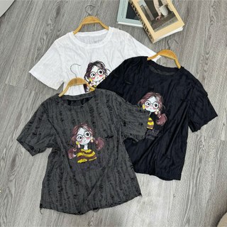 Áo bigsize nữ cổ tròn in cô gái vải mềm mại dễ phối đồ vải thun xược cho nữ chubby từ 50 đến 92kg A287