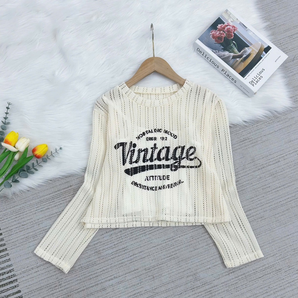 Áo Kiểu Croptop Cổ Tròn Chất Vải Ren Lưới In Họa Tiết Nhiều Màu Dễ Phối Freesize