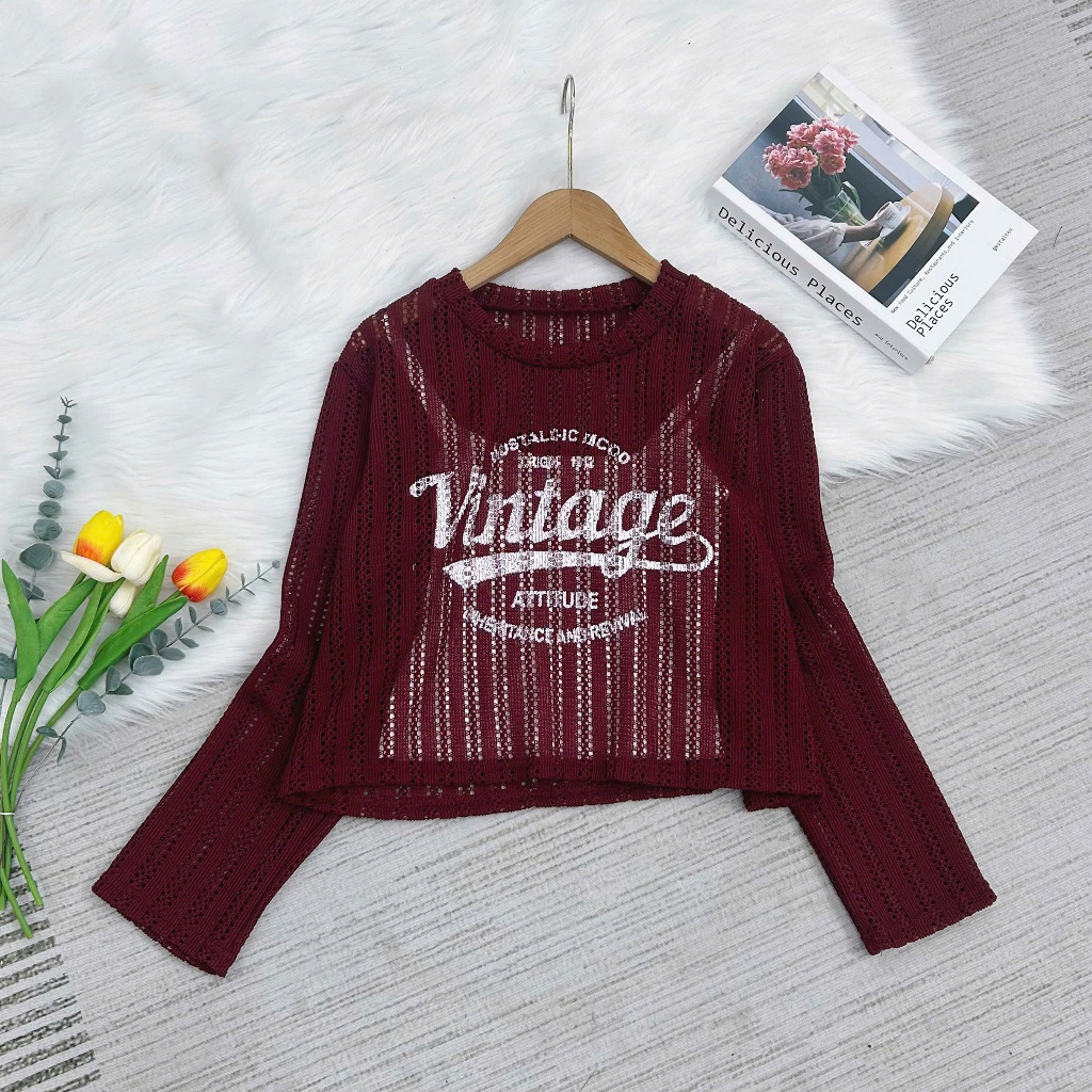 Áo Kiểu Croptop Cổ Tròn Chất Vải Ren Lưới In Họa Tiết Nhiều Màu Dễ Phối Freesize