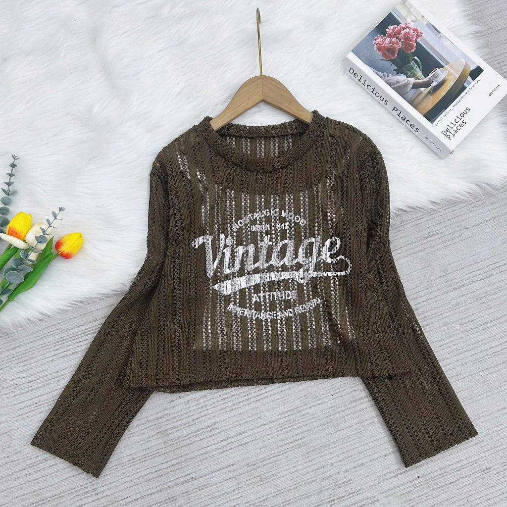 Áo Kiểu Croptop Cổ Tròn Chất Vải Ren Lưới In Họa Tiết Nhiều Màu Dễ Phối Freesize