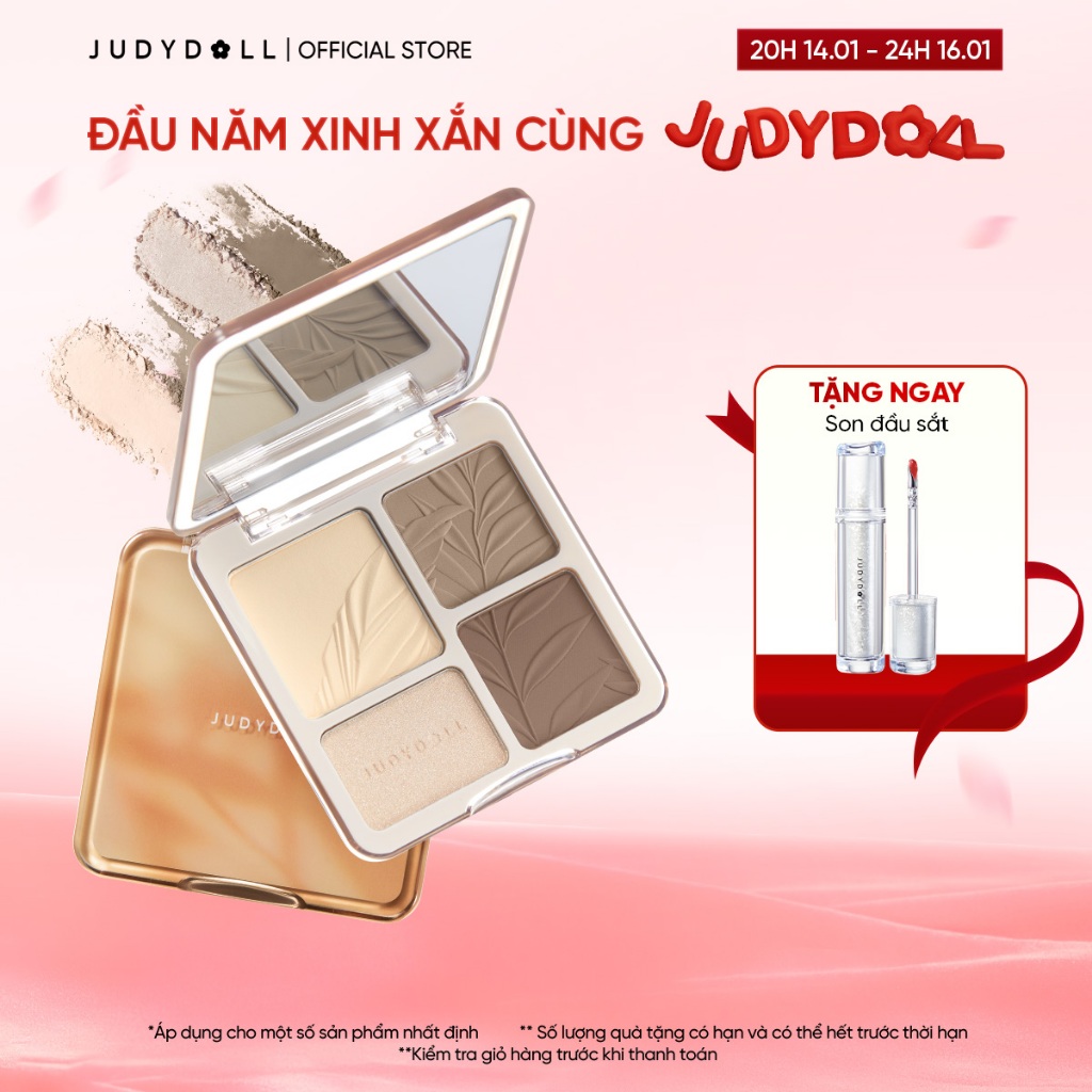 JUDYDOLL Phấn bắt sáng tạo khối 4 ô Highlight Contour Palette Tự nhiên Lâu trôi Chống nước 9g