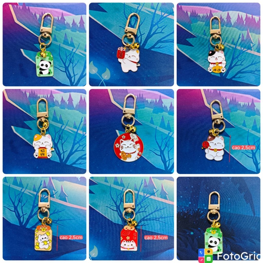 Móc khóa Neko mèo tài mini xinh xắn hoạ tiết Nhật đa dạng quà tặng sự kiện