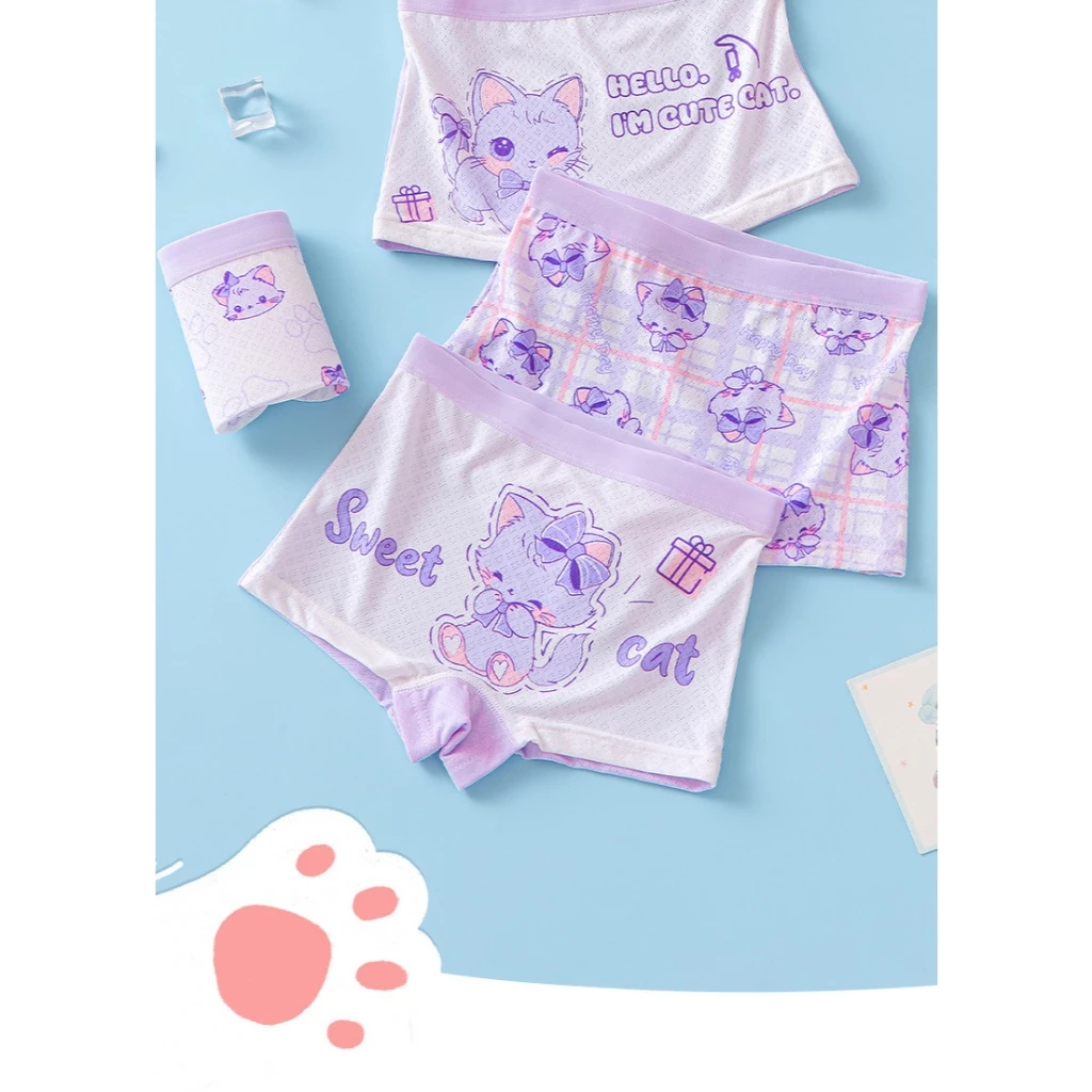 [Peinn] (SIÊU MÁT) Combo 4 quần chíp bé gái Mèo Sweet Lưới dễ thương, quần lót mềm mịn thoáng khí