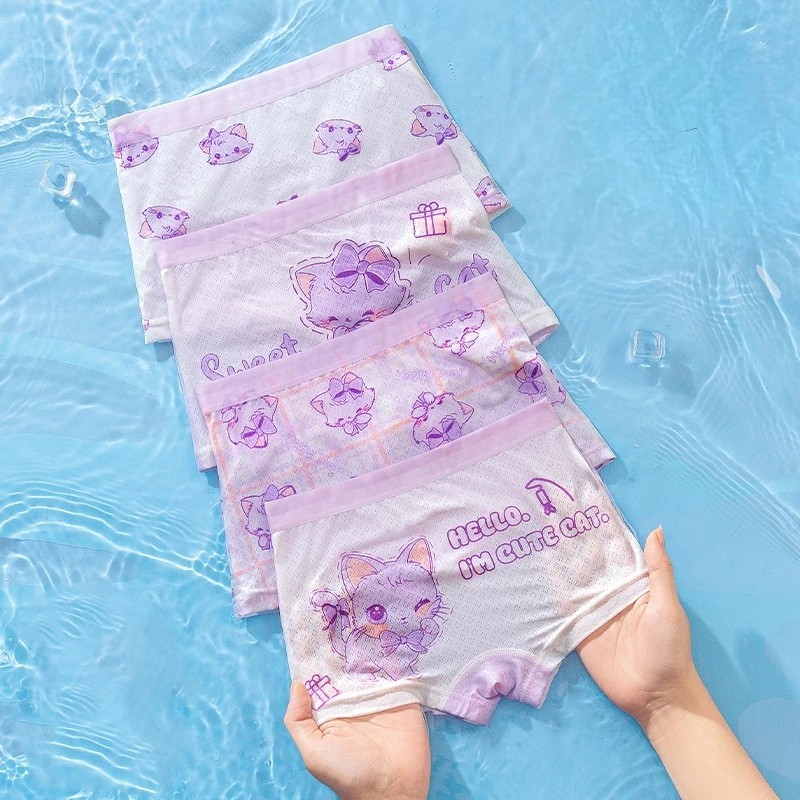 [Peinn] (SIÊU MÁT) Combo 4 quần chíp bé gái Mèo Sweet Lưới dễ thương, quần lót mềm mịn thoáng khí