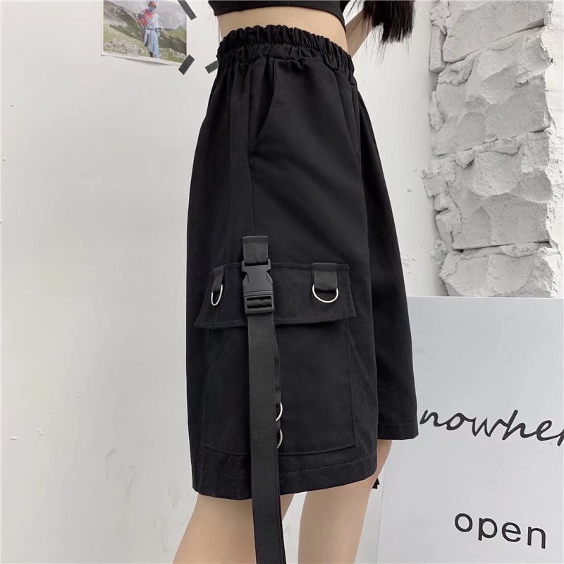 Quần đùi sooc unisex cá tính hiện đại trẻ trung Quần short kaki ống rộng túi hộp có dây xích nam nữ T42G