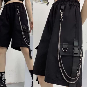 Quần đùi sooc unisex cá tính hiện đại trẻ trung Quần short kaki ống rộng túi hộp có dây xích nam nữ T42G