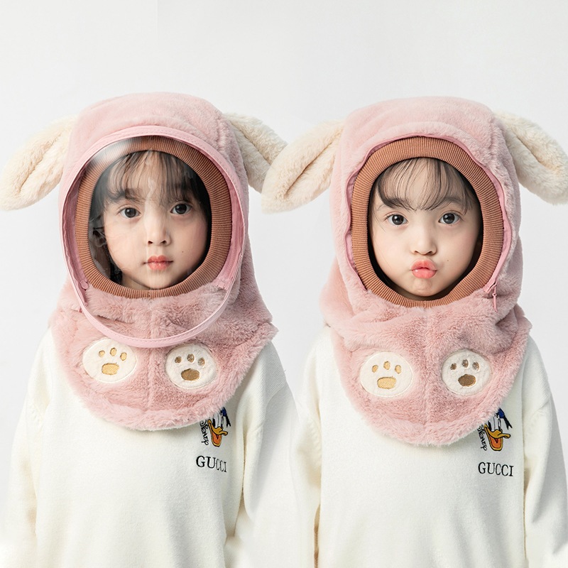 Mũ Trùm Đầu Giữ Ấm Cho Bé Hình Cún Có Kính Chắn Gió – Mũ Lông Mềm Ấm, Chống Gió Bụi Cho Bé
