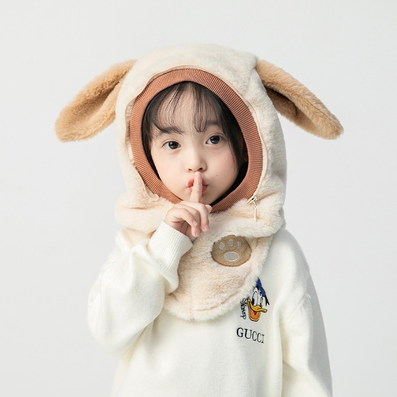 Mũ Trùm Đầu Giữ Ấm Cho Bé Hình Cún Có Kính Chắn Gió – Mũ Lông Mềm Ấm, Chống Gió Bụi Cho Bé