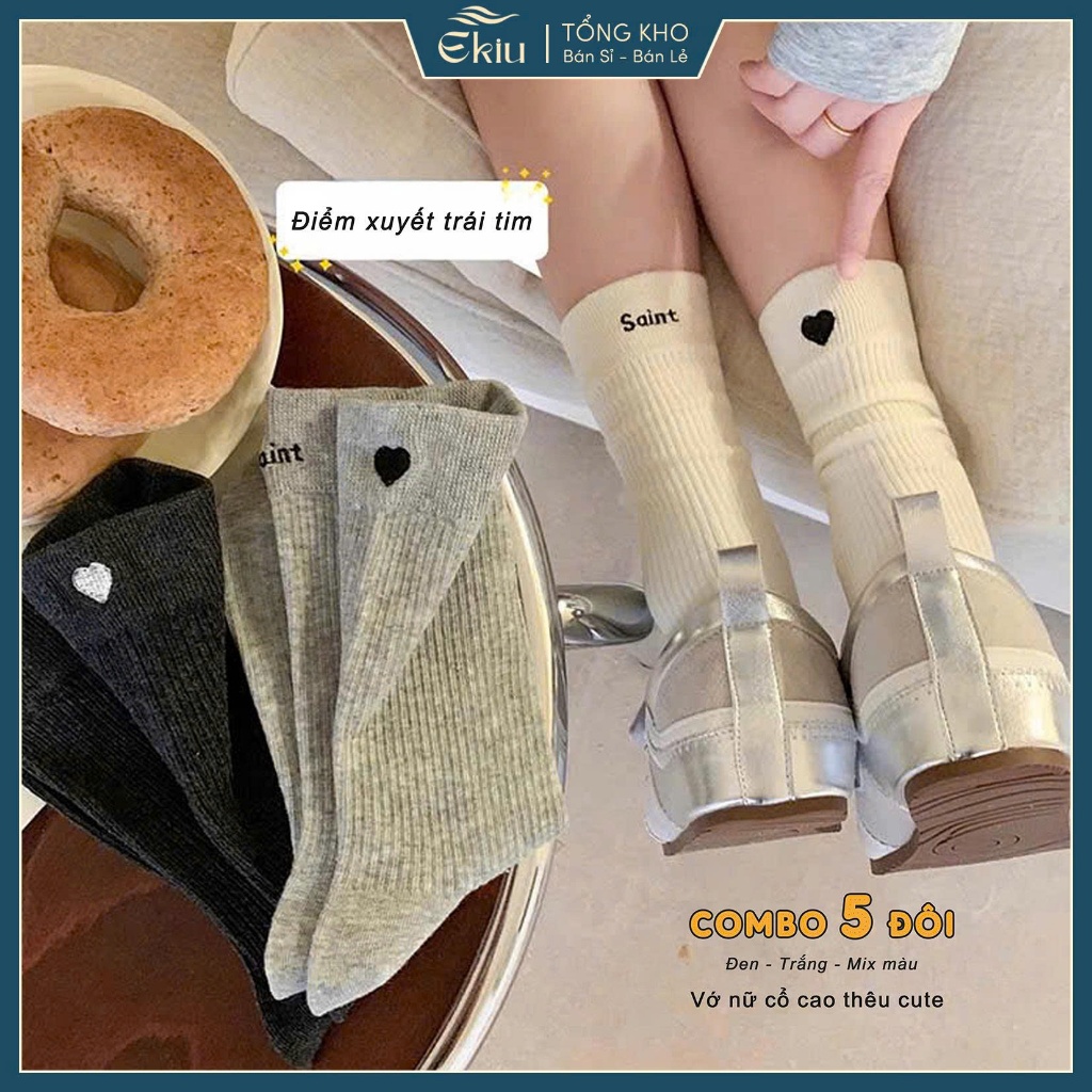 Tất vớ nữ cổ cao style Hàn Quốc đơn giản, chất liệu mềm mịn thoáng khí - Ekiu Shop