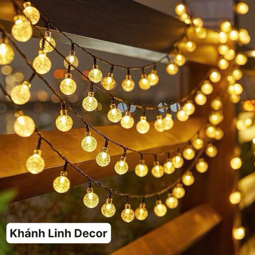 Đèn bi bọt 12m 100 bóng Vàng Nắng Năng lượng mặt trời-Bảng Pin Lớn-Có điều khiển từ xa- cáp sạc dự phòng