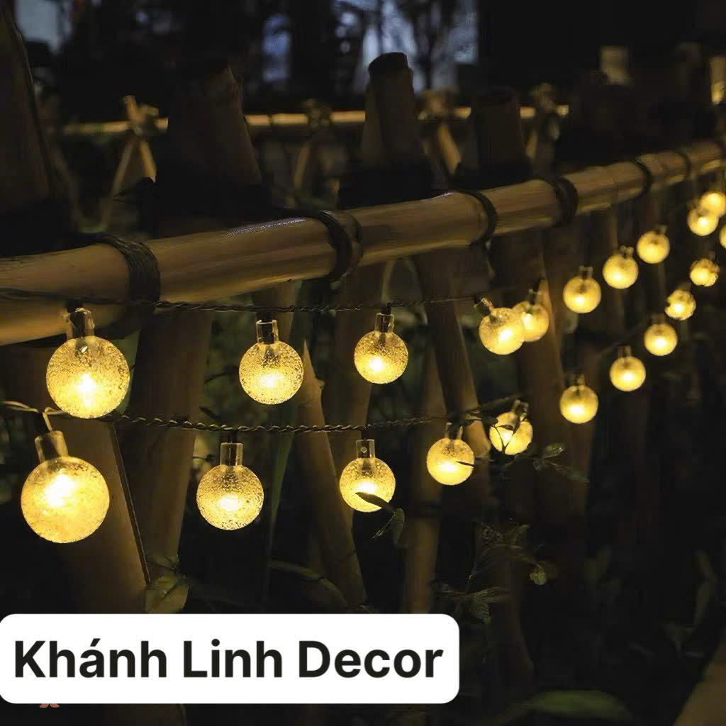 Đèn bi bọt 12m 100 bóng Vàng Nắng Năng lượng mặt trời-Bảng Pin Lớn-Có điều khiển từ xa- cáp sạc dự phòng