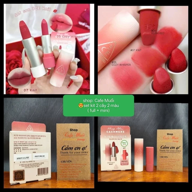 SET SON THỎI 3CE Knit Cashmere màu 07 ( fullsize 07 + mini 05 )