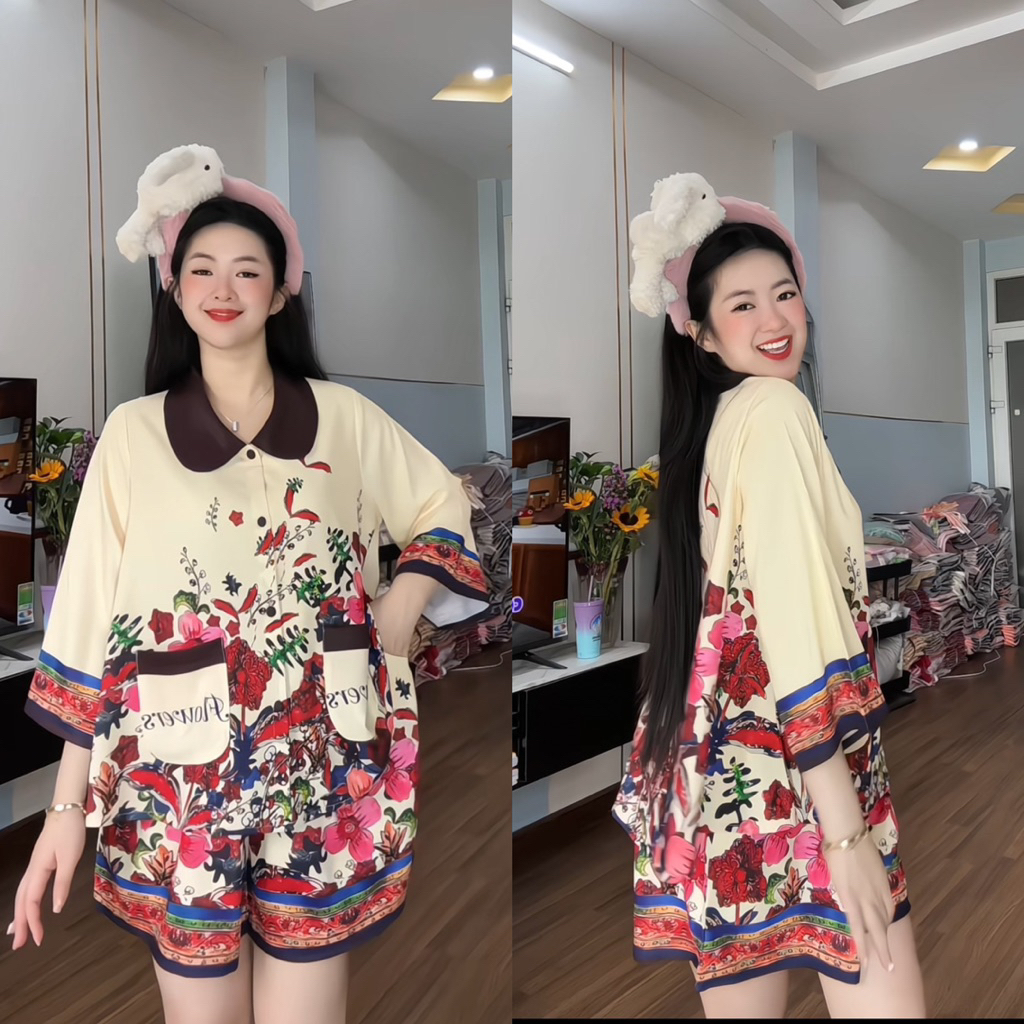 40-65kg Bộ Pijama đùi cổ sen thiết kế chất Mango
