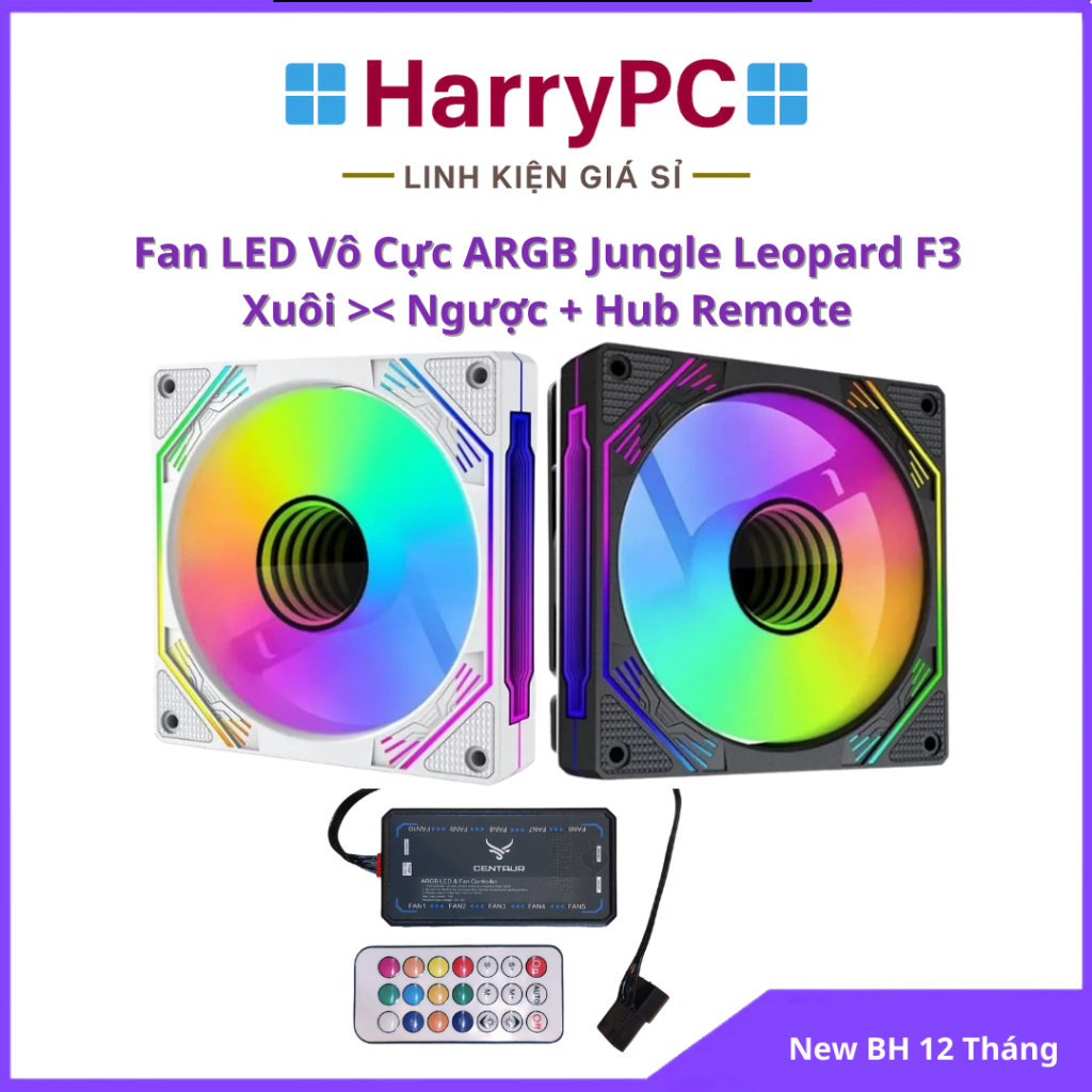 Fan LED JUNGLE LEOPARD F3 Led Vô Cực Xuôi & Ngược ARGB Đen/Trắng + Hub ...