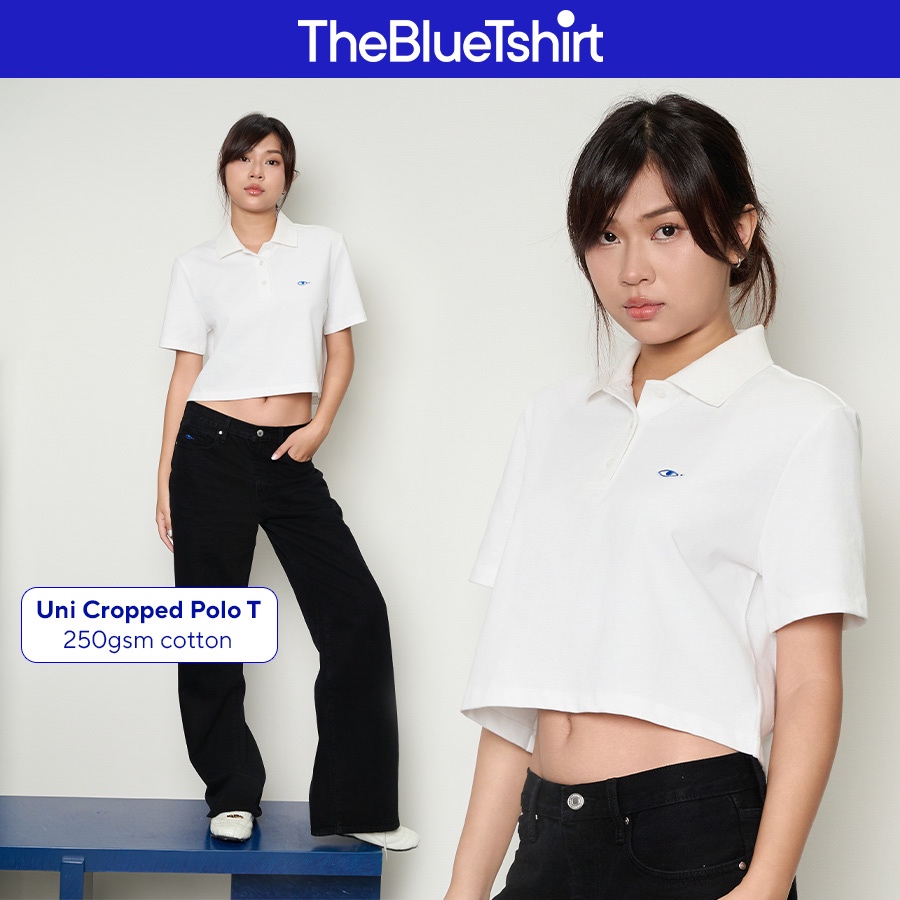 TheBlueTshirt - Áo thun trắng cổ polo croptop cotton dày dặn 250gsm cho nữ - Uni Cropped Polo