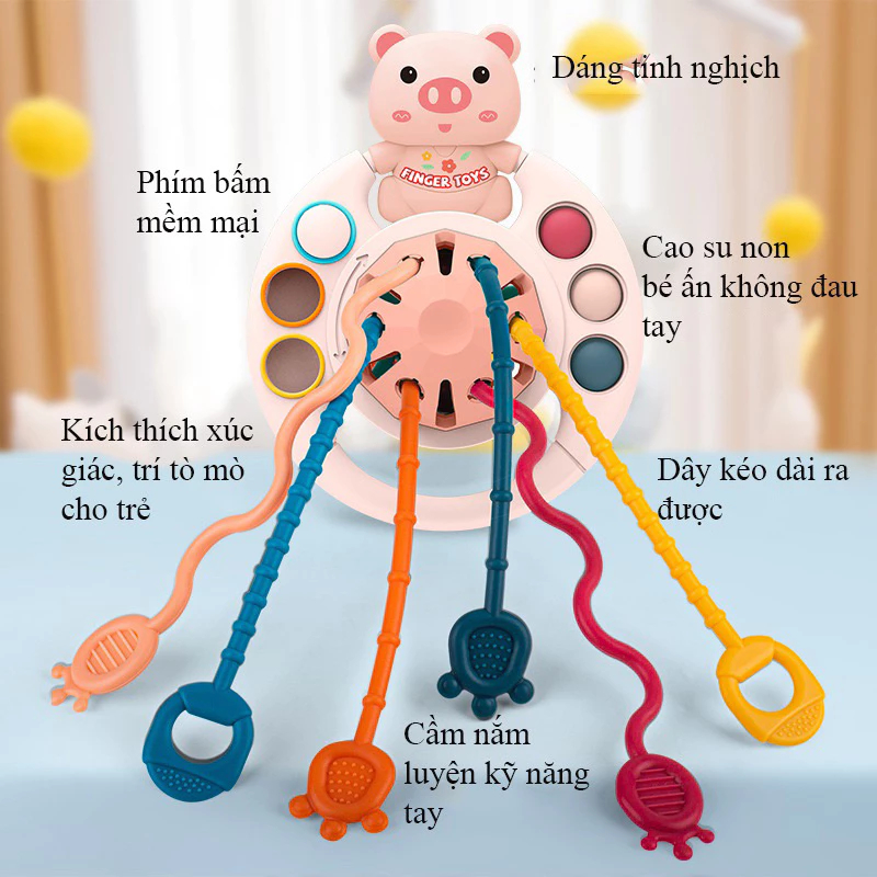 Đồ chơi gấu rút dây cho bé gặm nướu kết hợp vận động tinh giáo dục sớm montessori