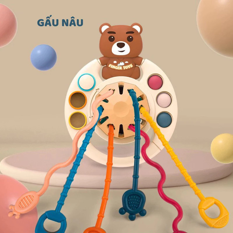 Đồ chơi gấu rút dây cho bé gặm nướu kết hợp vận động tinh giáo dục sớm montessori