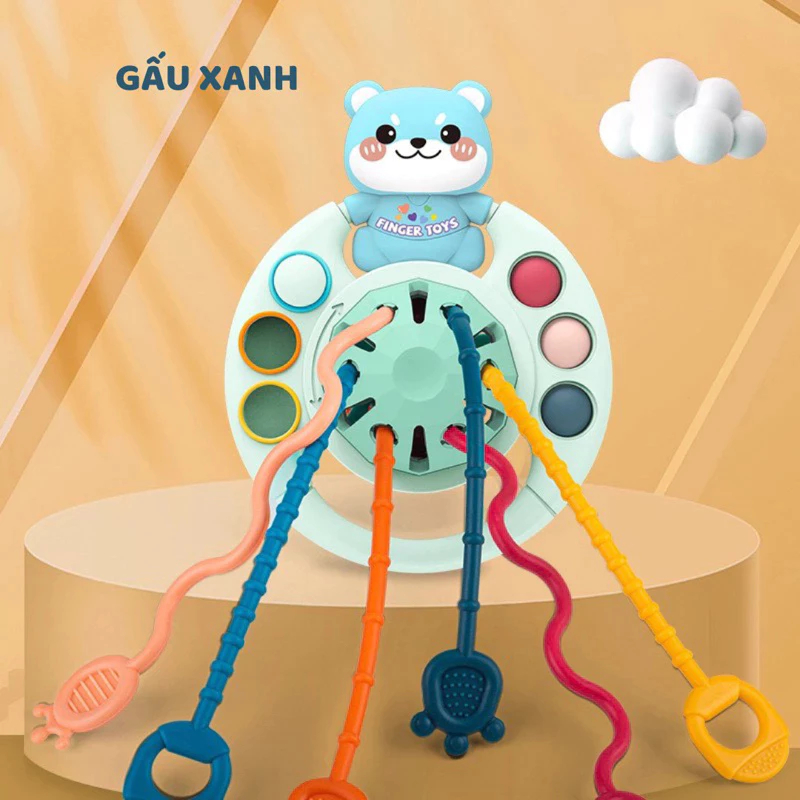 Đồ chơi gấu rút dây cho bé gặm nướu kết hợp vận động tinh giáo dục sớm montessori