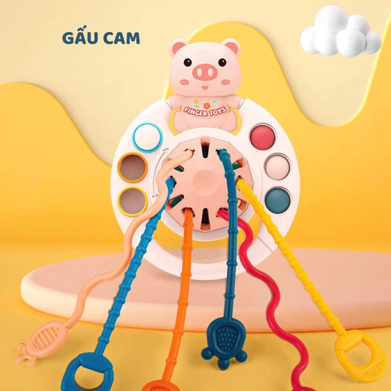 Đồ chơi gấu rút dây cho bé gặm nướu kết hợp vận động tinh giáo dục sớm montessori
