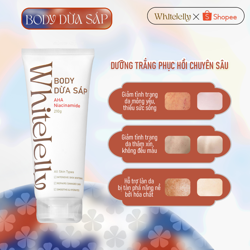 Kem Body Dừa Sáp WhiteJelly Dưỡng Trắng Da Sáng Da Chuyên Sâu 210ml Phục Hồi, Cấp Ẩm, Mịn Da