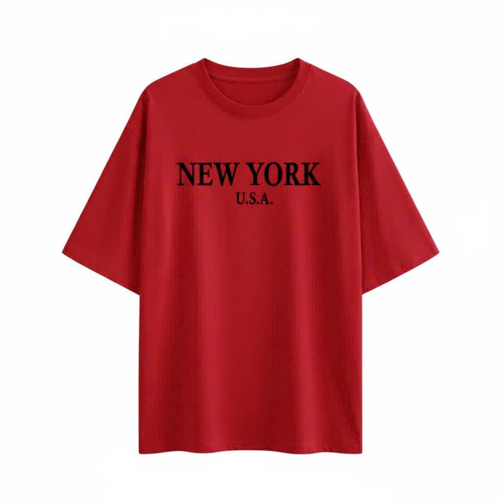 Áo thun Stee Cổ tròn NEW YORK USA Local ICVCVNI Unisex Cotton