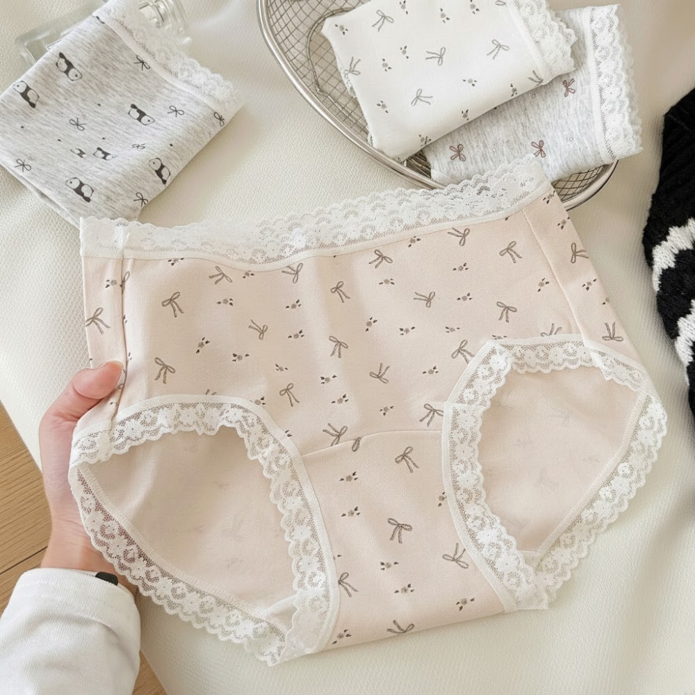 [ Xả Hàng ] Combo 4 Quần lót nữ cotton kháng khuẩn thấm hút, Quần chíp nữ viền ren họa tiết dễ thương ZANA L5228