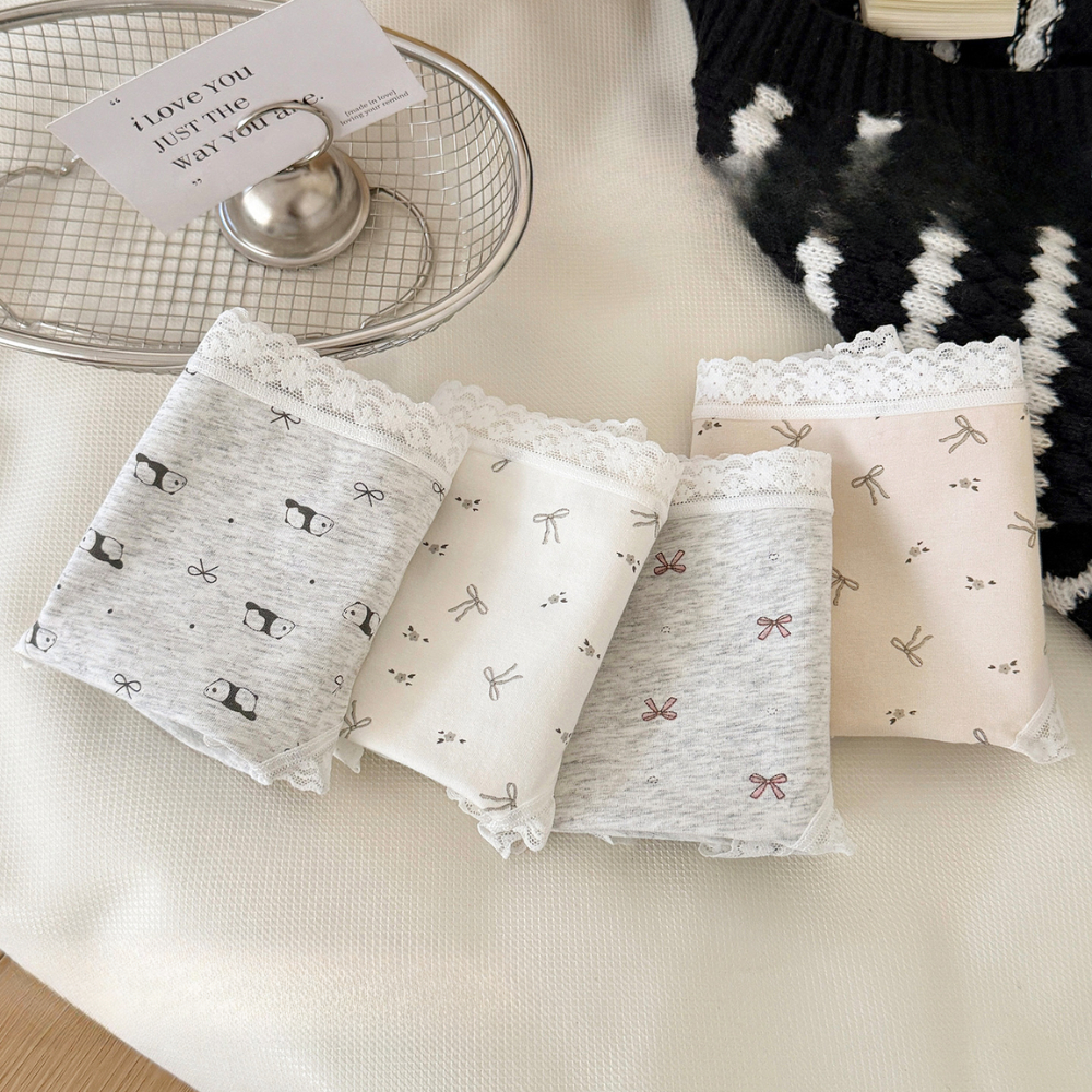 [ Xả Hàng ] Combo 4 Quần lót nữ cotton kháng khuẩn thấm hút, Quần chíp nữ viền ren họa tiết dễ thương ZANA L5228