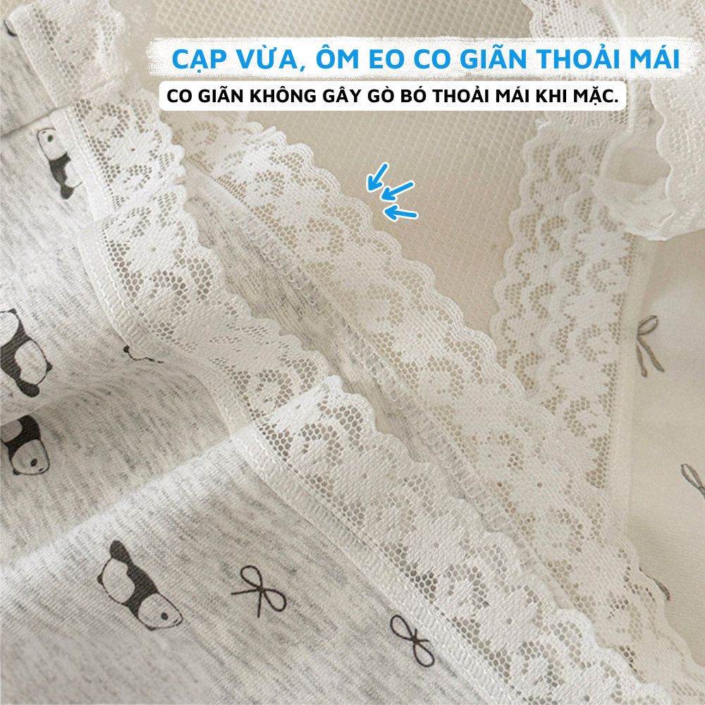 [ Xả Hàng ] Combo 4 Quần lót nữ cotton kháng khuẩn thấm hút, Quần chíp nữ viền ren họa tiết dễ thương ZANA L5228